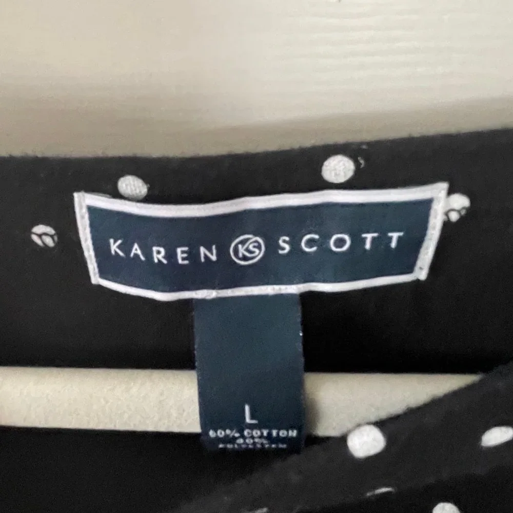 Karen Scott Black White Polka Dot Top Size Large - Picture 15 of 16
